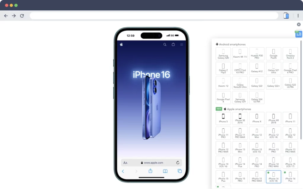 Mobile simulator - responsive testing tool